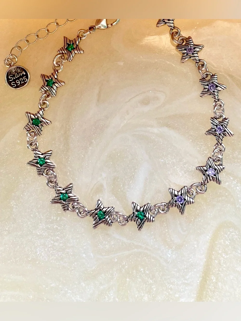Sterling Starlink Bracelet with Green and Purple Stones